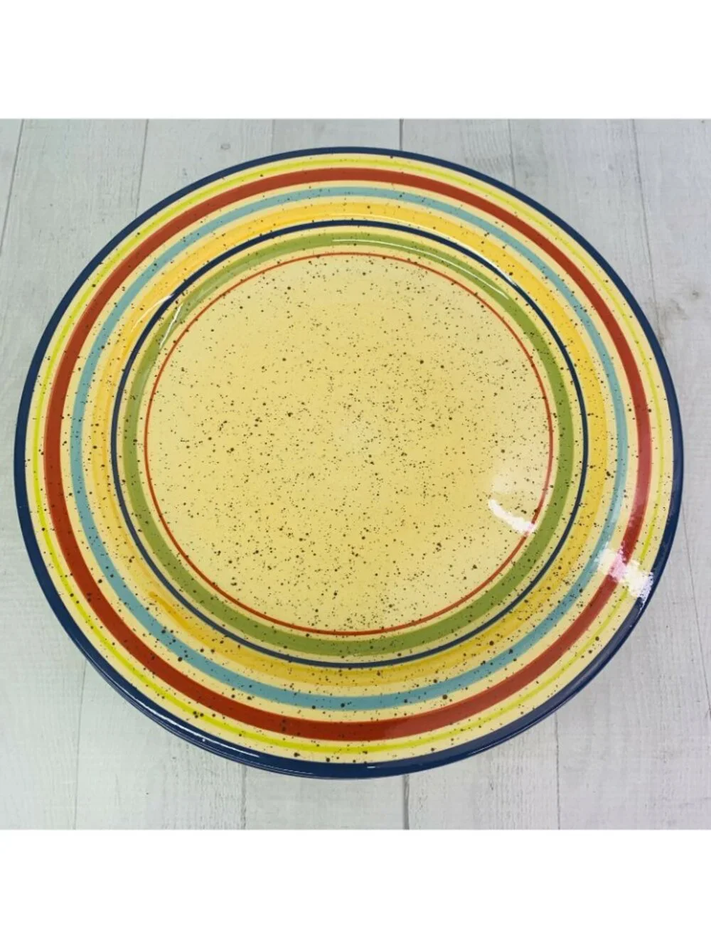 Pfaltzgraff SEDONA Stoneware Hand Paint Stripe Speckle Round Dinner Plates Set 4